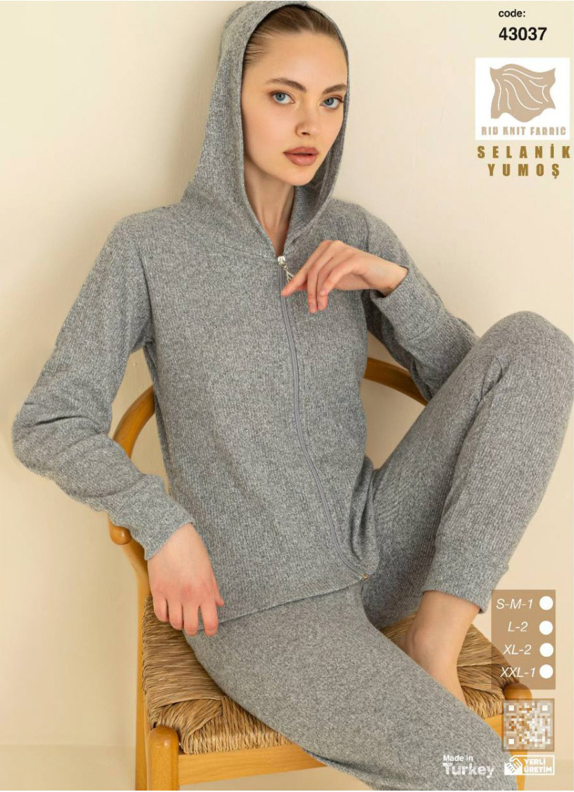 Пижама Женская из Мягкого Трикотажа Селаник с Капюшоном на Молнии (SM+L+L+XL+XL+2XL) SeamLife 43 — оптом для магазинов и бутиков