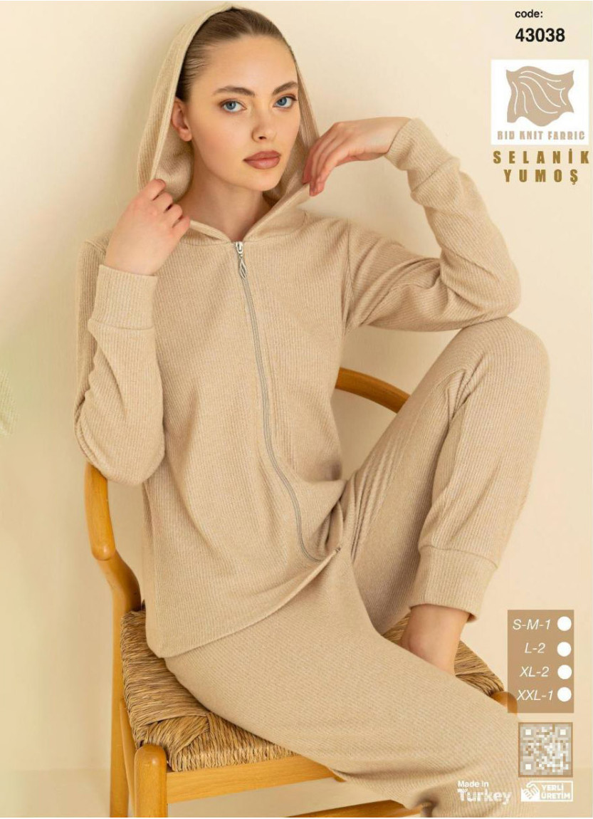 Women’s Soft Selanik Knit Hooded Zip-Up Pajama Set (SM+L+L+XL+XL+2XL) SeamLife 43038 — wholesale from Turkey