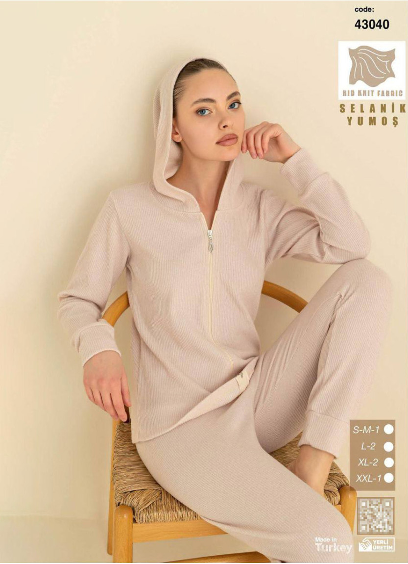 Women’s Soft Selanik Knit Hooded Zip-Up Pajama Set (SM+L+L+XL+XL+2XL) SeamLife 43040 — Turkish textile wholesale