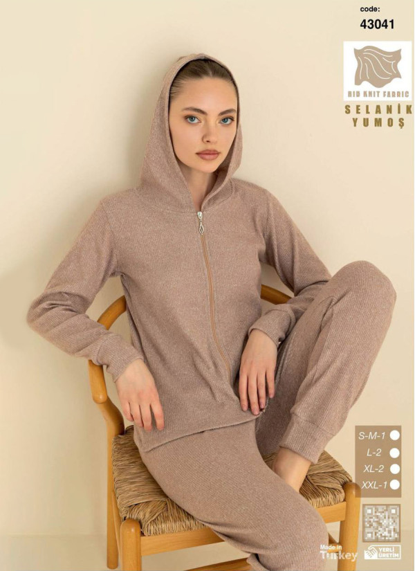 Women’s Soft Selanik Knit Hooded Zip-Up Pajama Set (SM+L+L+XL+XL+2XL) SeamLife 43041 — direct Turkish factory supply