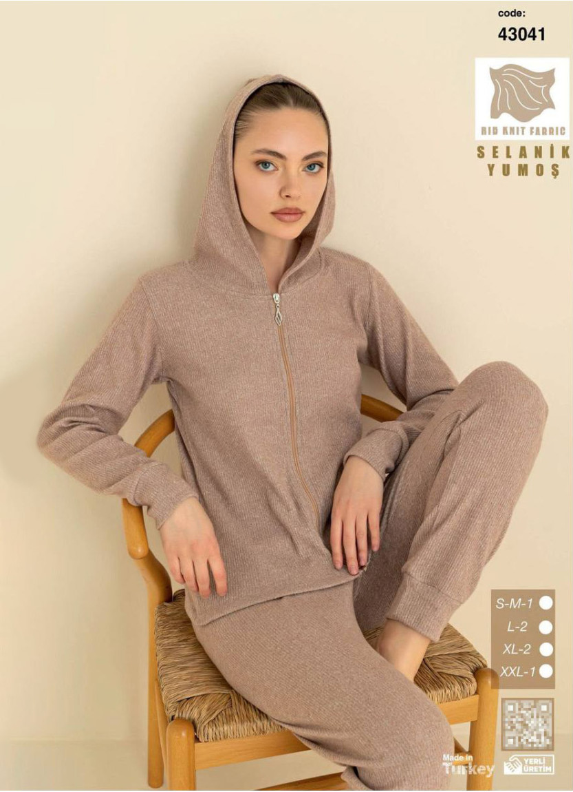 Women’s Soft Selanik Knit Hooded Zip-Up Pajama Set (SM+L+L+XL+XL+2XL) SeamLife 43041 — direct Turkish factory supply
