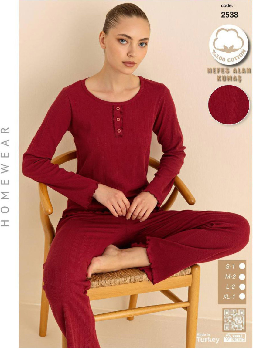 Breathable Cotton Women’s Pajama Set with Pants and Long Sleeves (S+M+M+L+L+XL) SeamLife 2538 — wholesale from Turkey