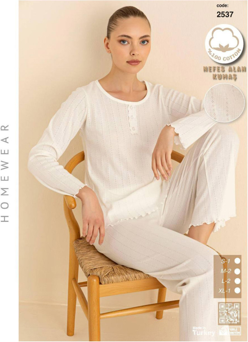 Breathable Cotton Women’s Pajama Set with Pants and Long Sleeves (S+M+M+L+L+XL) SeamLife 2537 — factory-direct from Turkey
