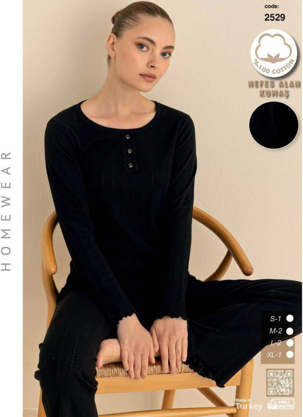 Breathable Cotton Women’s Pajama Set with Pants and Long Sleeves (S+M+M+L+L+XL) SeamLife 2529 — wholesale from Turkey