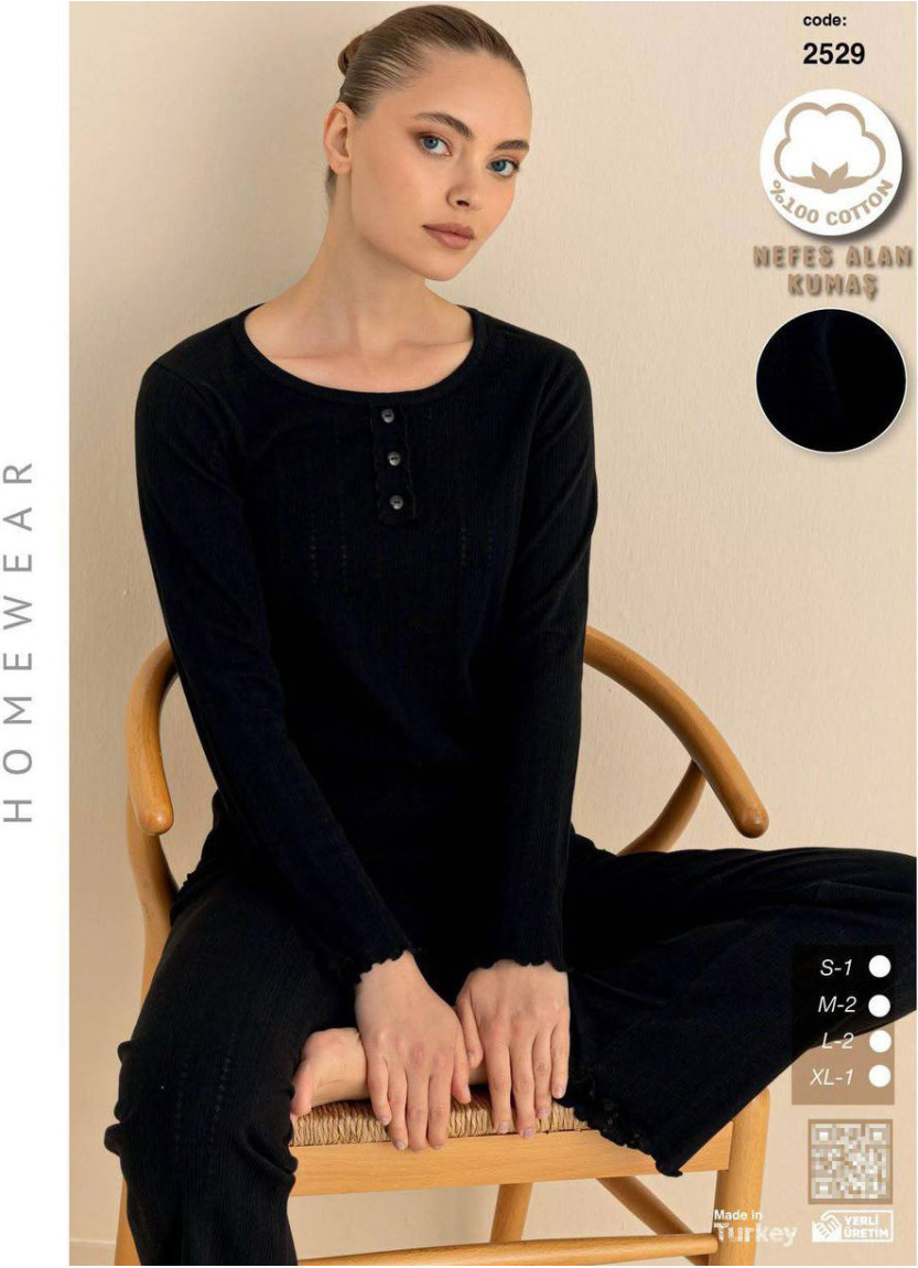 Breathable Cotton Women’s Pajama Set with Pants and Long Sleeves (S+M+M+L+L+XL) SeamLife 2529 — wholesale from Turkey