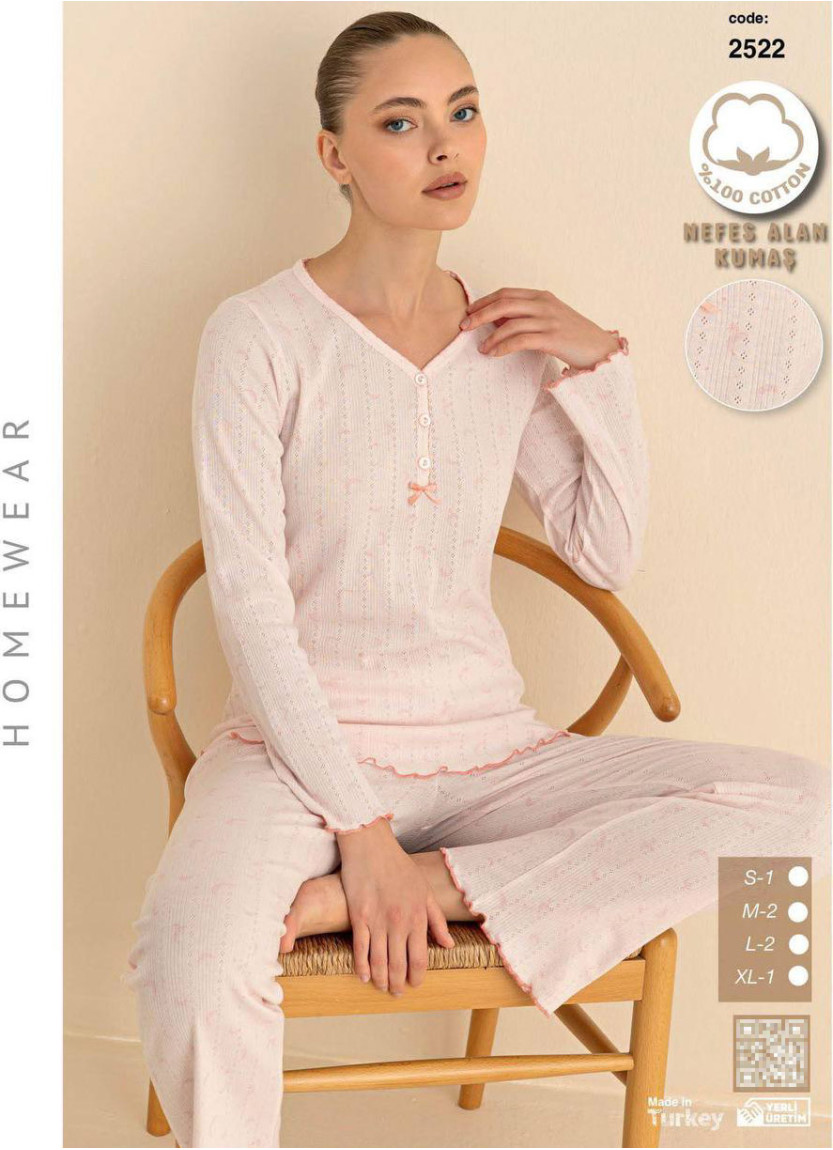 Breathable Cotton Women’s Pajama Set with Pants and Long Sleeves (S+M+M+L+L+XL) SeamLife 2522 — direct Turkish factory supply