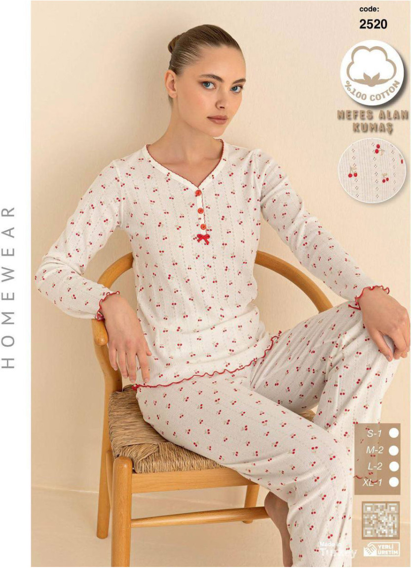 Breathable Cotton Women’s Pajama Set with Pants and Long Sleeves (S+M+M+L+L+XL) SeamLife 2520 — wholesale from Turkey