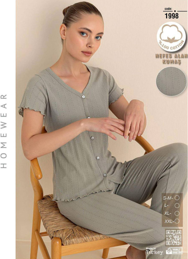 Women’s Breathable Cotton Pajama Set with Short Sleeves (SM+L+XL+2XL) SeamLife 1994 Seamlife 199 — direct Turkish factory supply