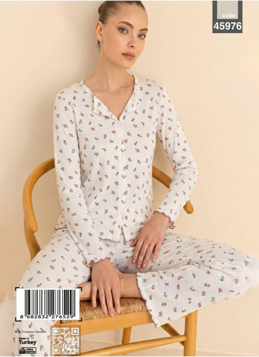 Women’s Button-Front Pajama Set with Boat Neck and Long Sleeves (S+M+M+L+L+XL) CAGRI 45976 — factory-direct from Turkey