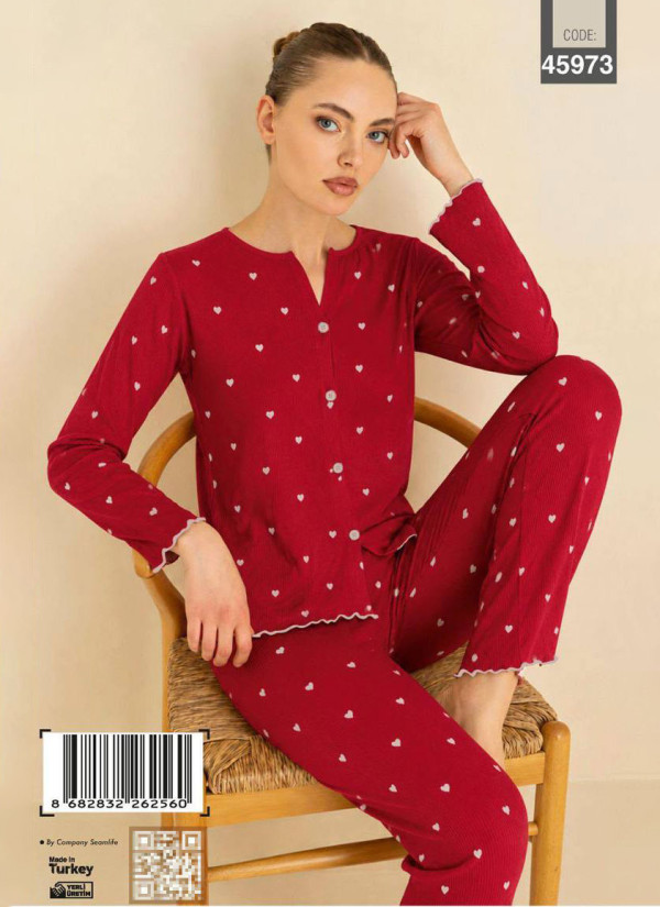Women’s Button-Front Pajama Set with Boat Neck and Long Sleeves (S+M+M+L+L+XL) CAGRI 45973 — Turkish textile wholesale