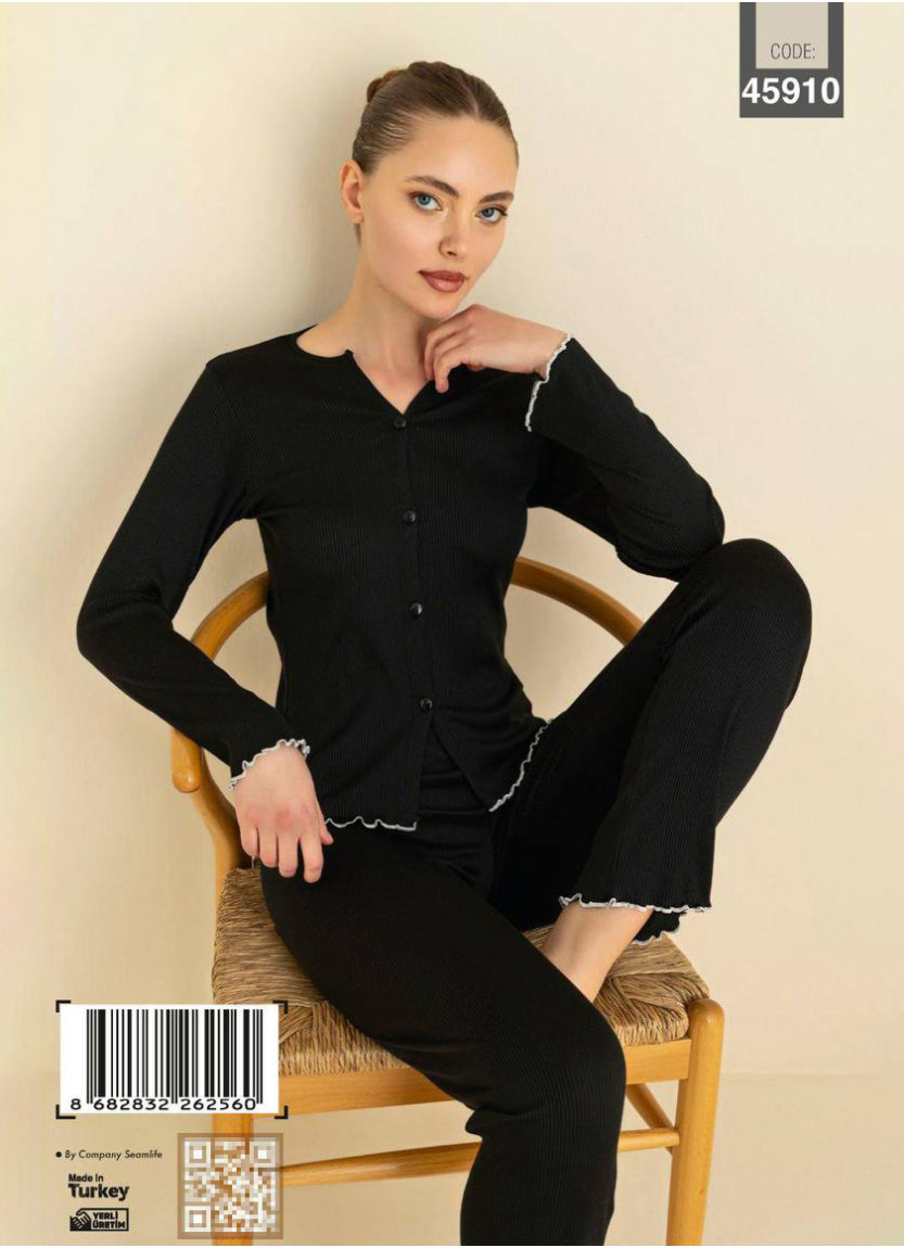 Women’s Button-Front Pajama Set with Boat Neck and Long Sleeves (S+M+M+L+L+XL) CAGRI 45910 — factory-direct from Turkey