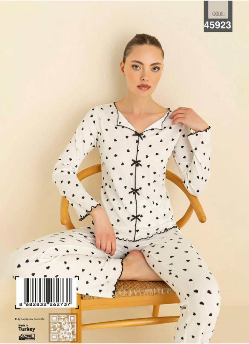 Women’s Boat-Neck Pajama Set with Bow Details and Long Sleeves (S+M+M+L+L+XL) ÇAĞRI 45923 Cagri — direct Turkish factory supply