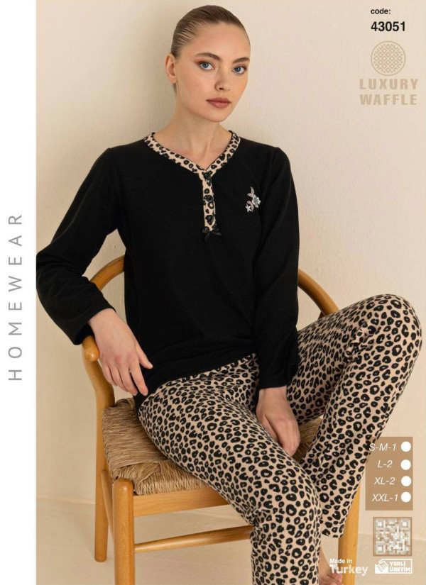 Women’s Waffle Pajama Set with Long Sleeves (SM+L+L+XL+XL+2XL) LUXURY WAFFLE SeamLife 43051 — factory-direct from Turkey