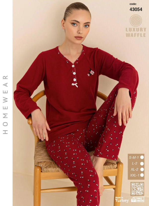 Women’s Waffle Pajama Set with Long Sleeves (SM+L+L+XL+XL+2XL) LUXURY WAFFLE SeamLife 43054 — Turkish textile wholesale