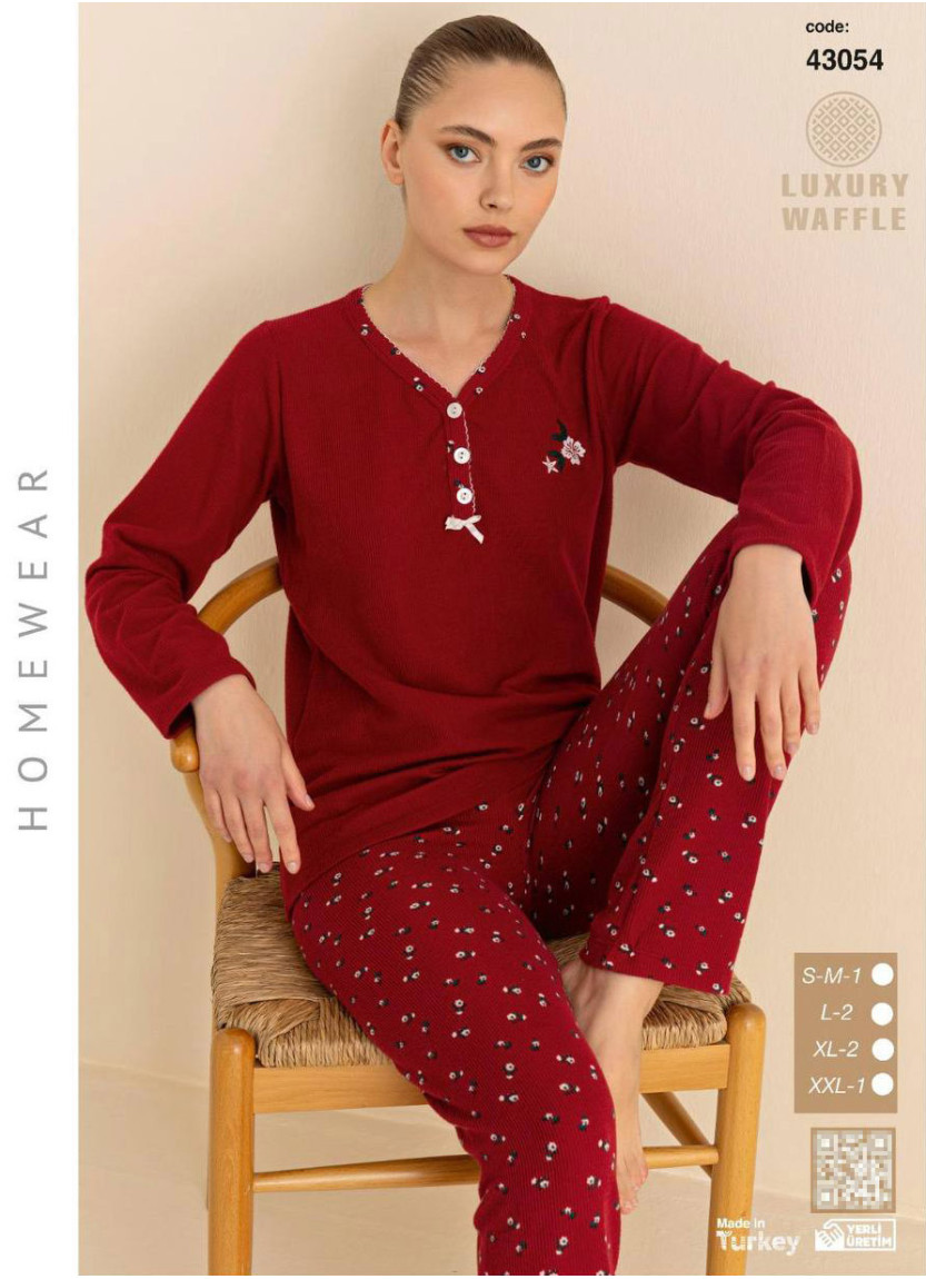 Женская Пижама из Вафельного Трикотажа с Длинным Рукавом (SM+L+L+XL+XL+2XL) WAFFLE SeamLife 43054 — турецкий текстиль оптом