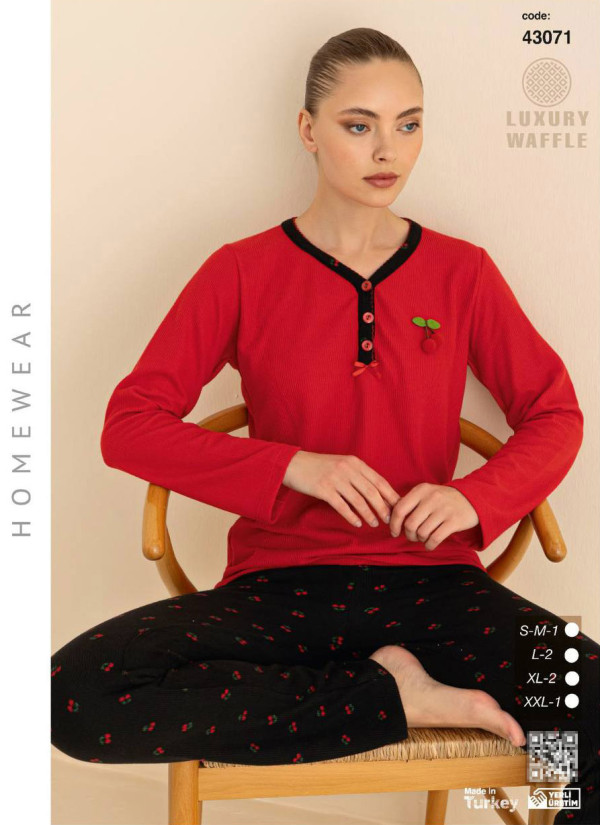 Women’s Waffle Pajama Set with Long Sleeves (SM+L+L+XL+XL+2XL) LUXURY WAFFLE SeamLife 43071 — direct Turkish factory supply