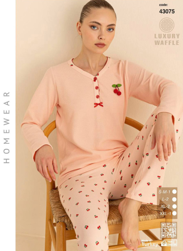Women’s Waffle Pajama Set with Long Sleeves (SM+L+L+XL+XL+2XL) LUXURY WAFFLE SeamLife 43075 — wholesale from Turkey