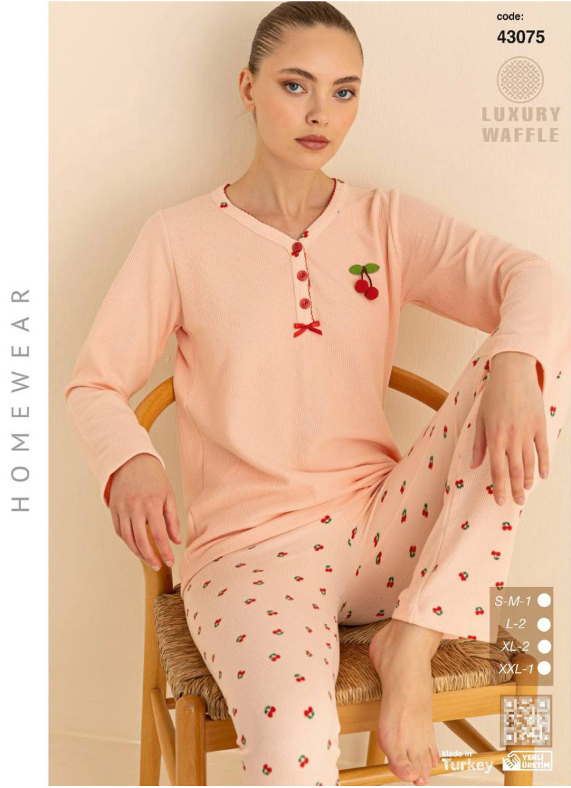 Women’s Waffle Pajama Set with Long Sleeves (SM+L+L+XL+XL+2XL) LUXURY WAFFLE SeamLife 43075 — wholesale from Turkey
