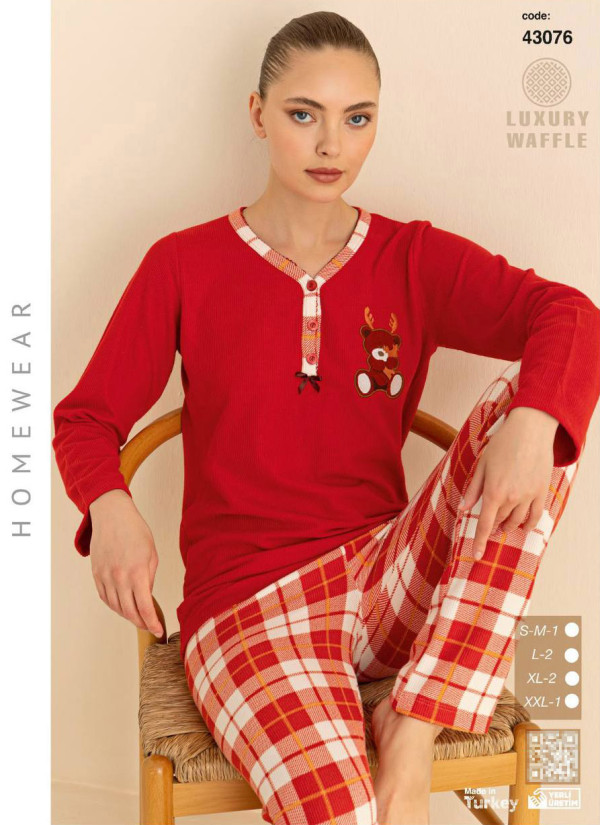 Women’s Waffle Pajama Set with Long Sleeves (SM+L+L+XL+XL+2XL) LUXURY WAFFLE SeamLife 43076 — factory-direct from Turkey