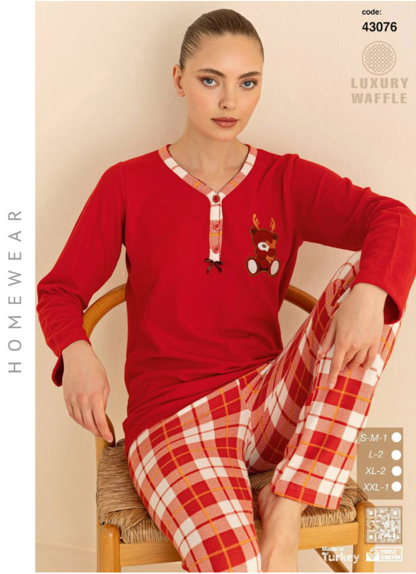 Женская Пижама из Вафельного Трикотажа с Длинным Рукавом (SM+L+L+XL+XL+2XL) WAFFLE SeamLife 43076 — оптовая поставка из Турции