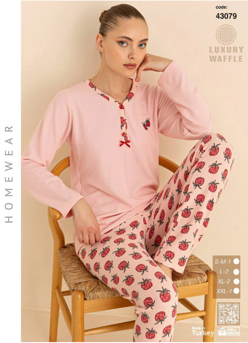 Женская Пижама из Вафельного Трикотажа с Длинным Рукавом (SM+L+L+XL+XL+2XL) WAFFLE SeamLife 43079 — турецкий текстиль оптом