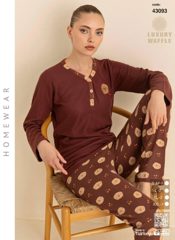 Women’s Waffle Pajama Set with Long Sleeves (SM+L+L+XL+XL+2XL) LUXURY WAFFLE SeamLife 43093 — wholesale from Turkey