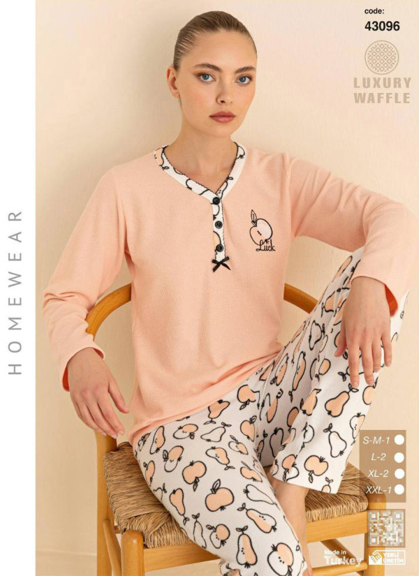 Women’s Waffle Pajama Set with Long Sleeves (SM+L+L+XL+XL+2XL) LUXURY WAFFLE SeamLife 43096 — factory-direct from Turkey