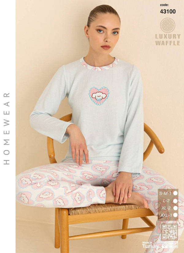 Women’s Waffle Pajama Set with Long Sleeves (SM+L+L+XL+XL+2XL) LUXURY WAFFLE SeamLife 43100 — direct Turkish factory supply