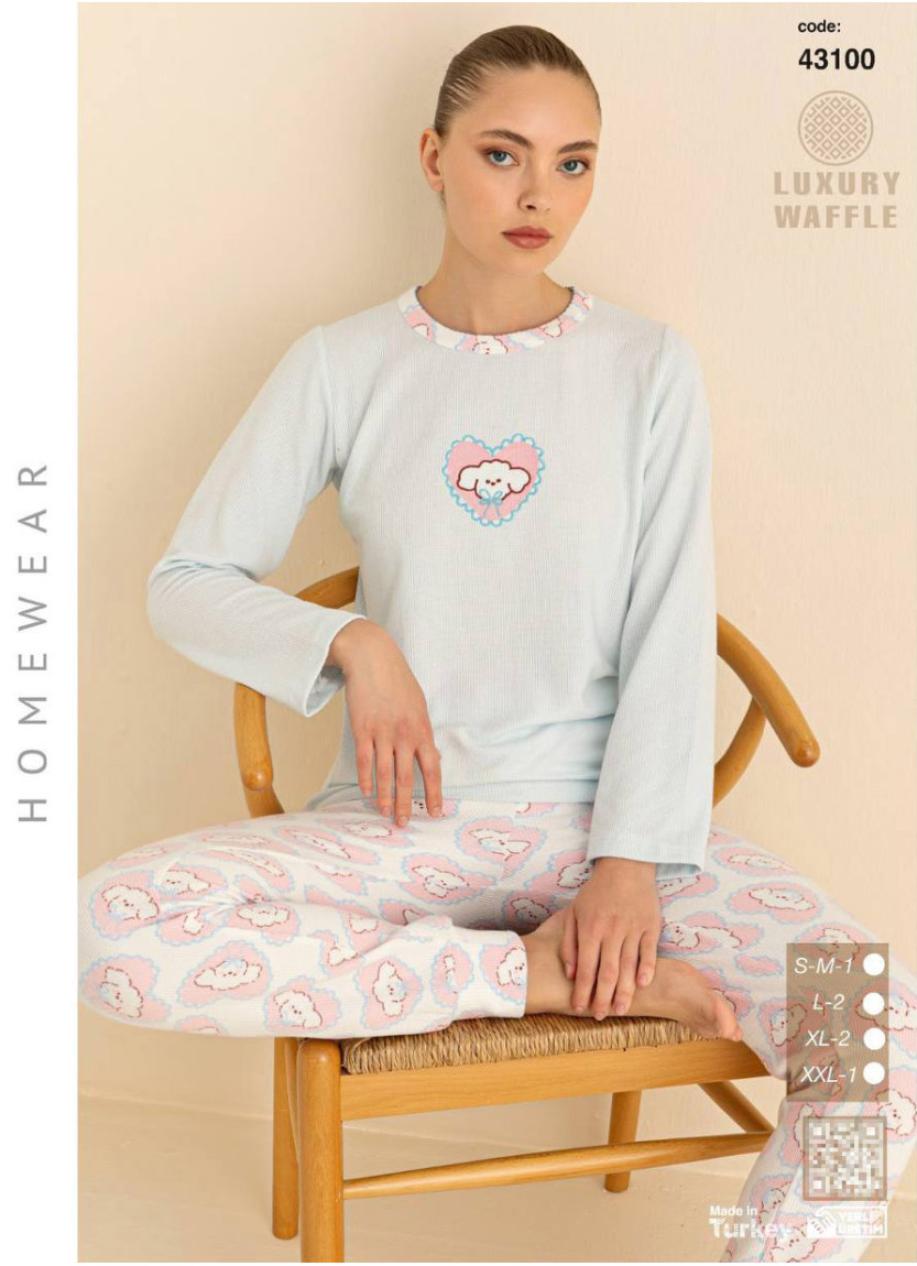 Женская Пижама из Вафельного Трикотажа с Длинным Рукавом (SM+L+L+XL+XL+2XL) WAFFLE SeamLife 4310 — оптом для магазинов и бутиков
