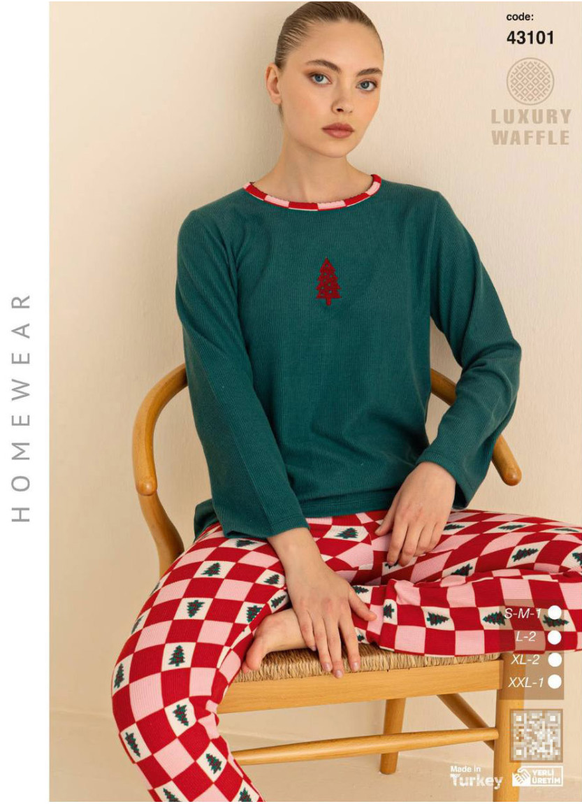 Women’s Waffle Pajama Set with Long Sleeves (SM+L+L+XL+XL+2XL) LUXURY WAFFLE SeamLife 43101 — wholesale from Turkey