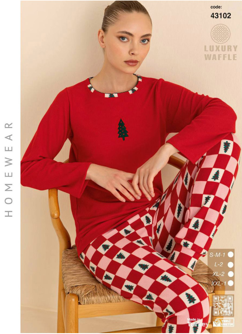 Women’s Waffle Pajama Set with Long Sleeves (SM+L+L+XL+XL+2XL) LUXURY WAFFLE SeamLife 43102 — factory-direct from Turkey