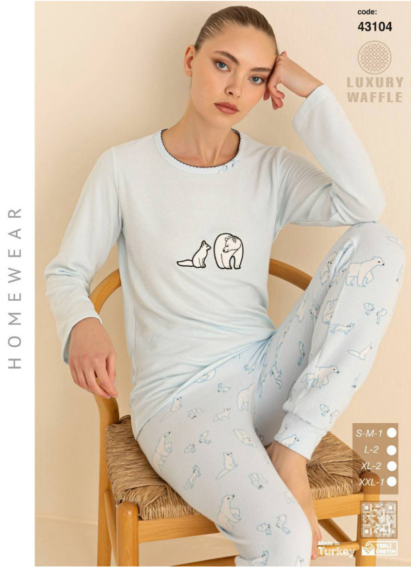 Women’s Waffle Pajama Set with Long Sleeves (SM+L+L+XL+XL+2XL) LUXURY WAFFLE SeamLife 43104 — Turkish textile wholesale