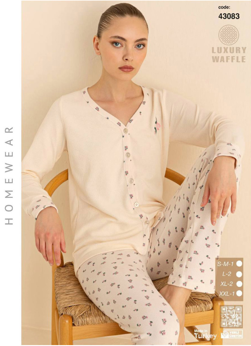 Women’s Waffle-Knit Button-Front Pajama Set with Long Sleeves (SM+L+L+XL+XL+2XL) LUXURY WAFFLE SeamLife — wholesale from Turkey