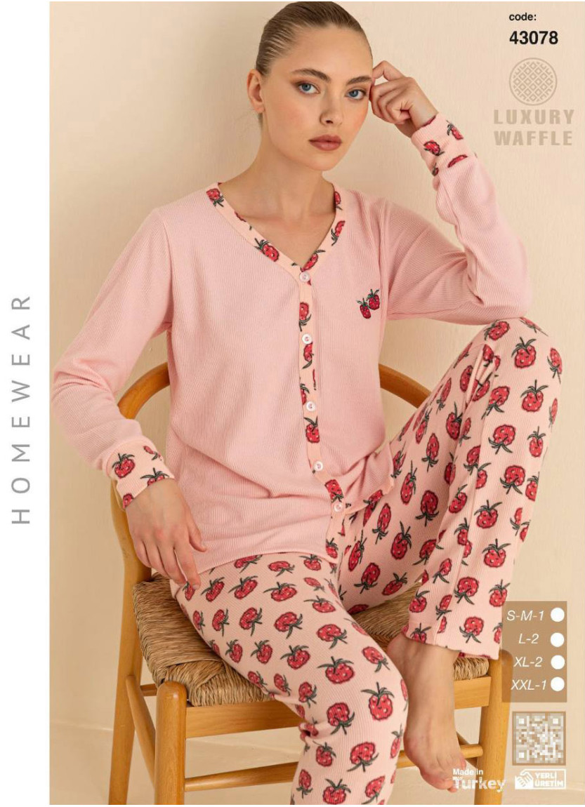 Women’s Waffle-Knit Button-Front Pajama Set with Long Sleeves (SM+L+L+XL+XL+2XL) LUXURY WAFFLE Seam — factory-direct from Turkey
