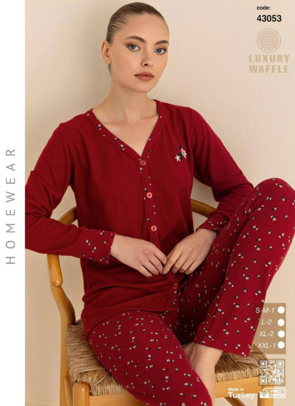 Women’s Waffle-Knit Button-Front Pajama Set with Long Sleeves (SM+L+L+XL+XL+2XL) LUXURY WAFFLE SeamLife — wholesale from Turkey
