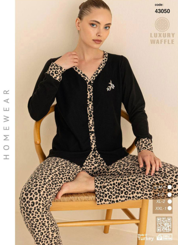 Women’s Waffle-Knit Button-Front Pajama Set with Long Sleeves (SM+L+L+XL+XL+2XL) LUXURY WAFFLE Seam — factory-direct from Turkey