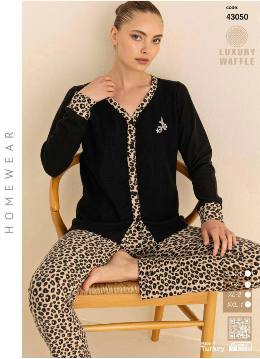 Women’s Waffle-Knit Button-Front Pajama Set with Long Sleeves (SM+L+L+XL+XL+2XL) LUXURY WAFFLE Seam — factory-direct from Turkey
