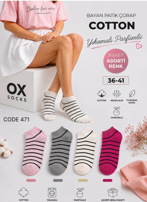 Женские Хлопковые Короткие Парфюмированные Носки (Ассорти) (36–41) OX OX CotKsa 471-01 — прямые поставки из Турции