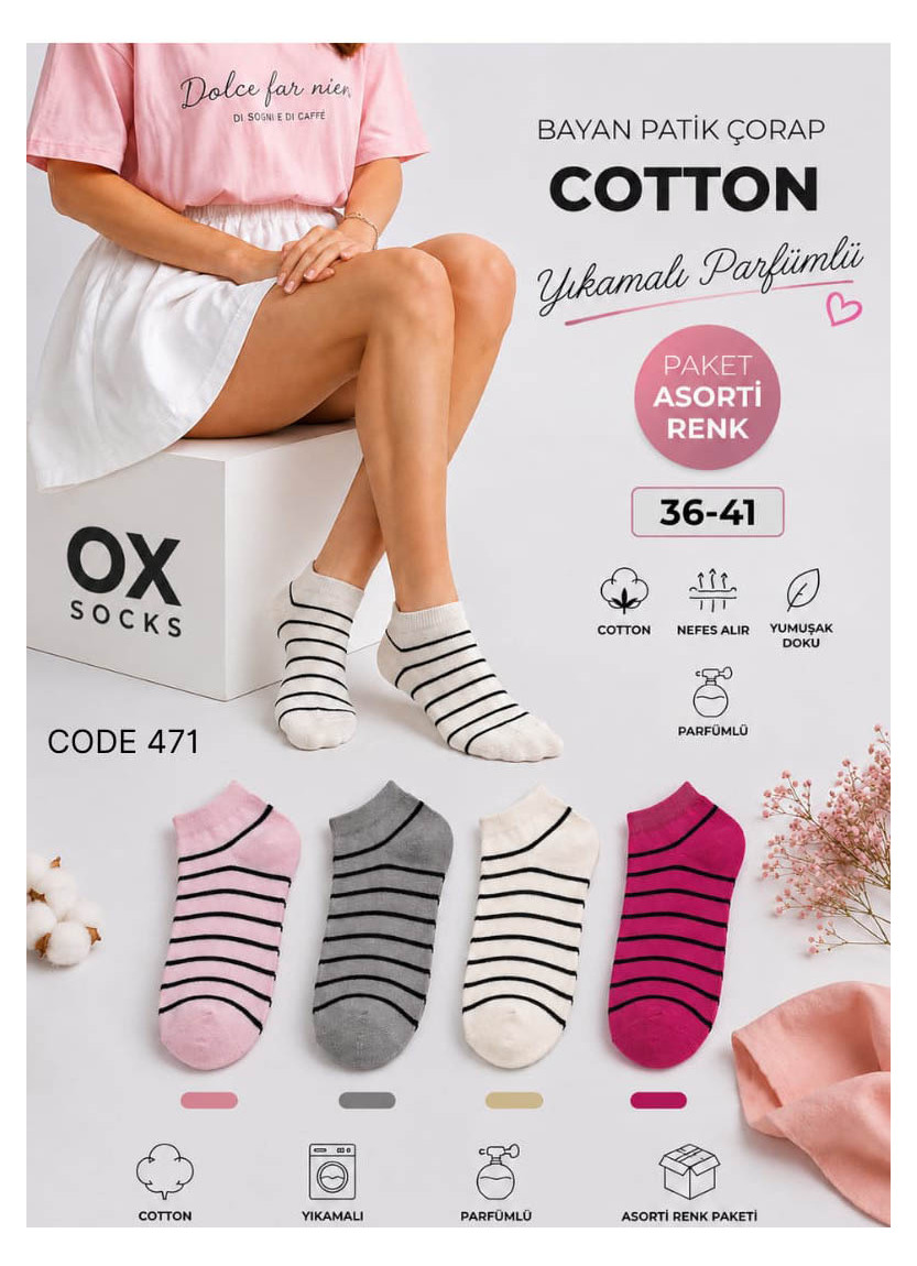 Women’s Cotton Perfumed Ankle Socks (Assorted Colors) (36–41) OX OX CotKsa 471-01 — Turkey wholesale collection