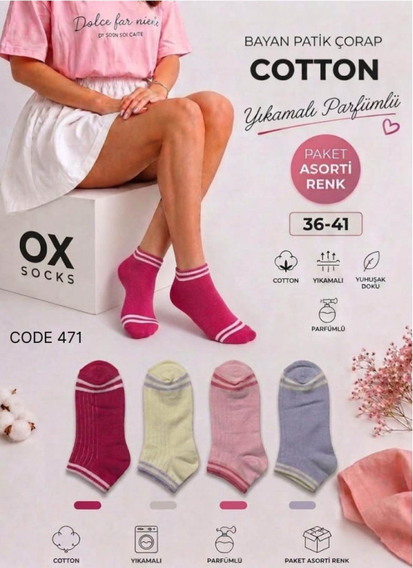 Women’s Cotton Perfumed Ankle Socks (Assorted Colors) (36–41) OX OX CotKsa 471-03 — Istanbul wholesale supplier