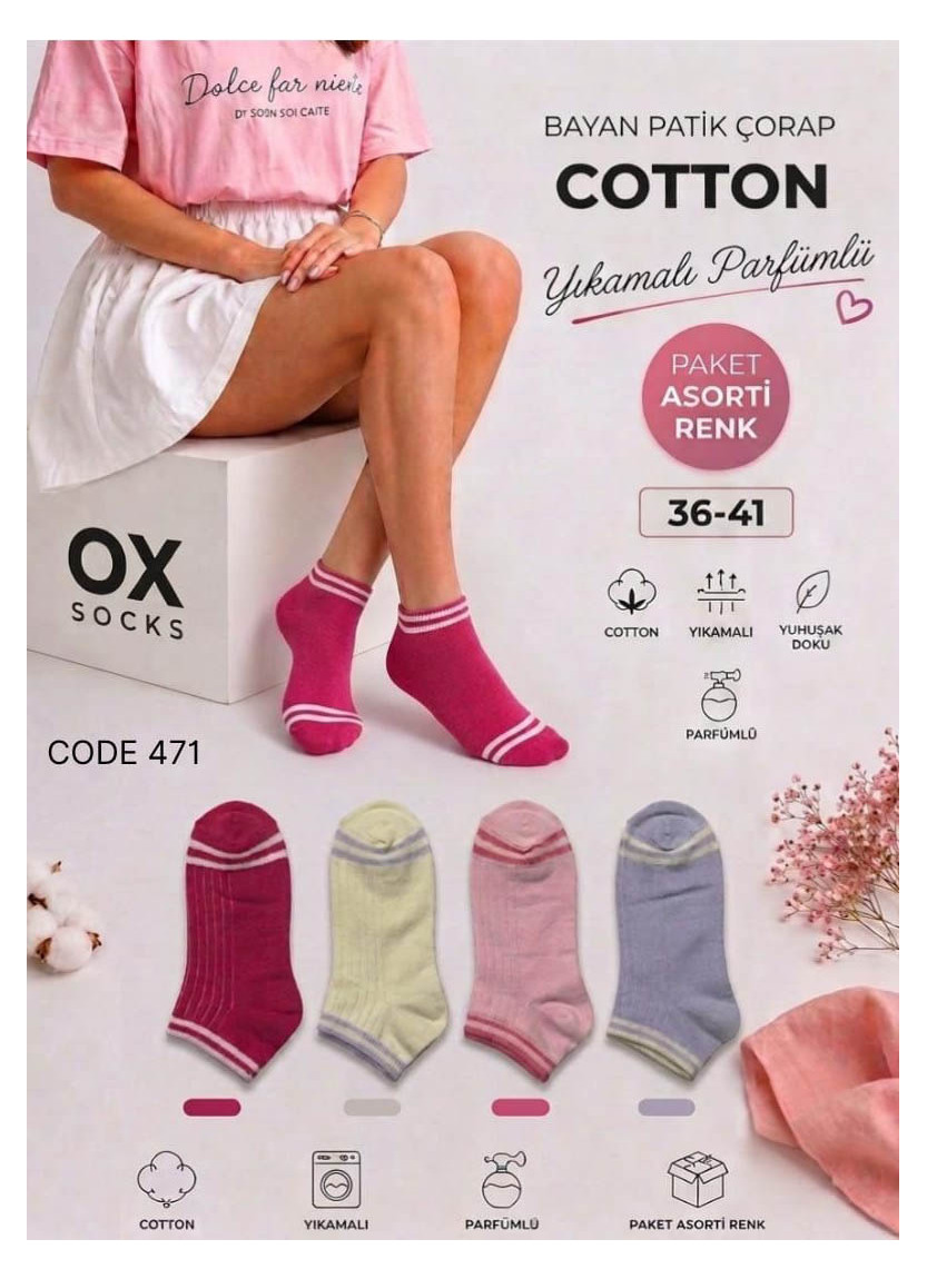 Женские Хлопковые Короткие Парфюмированные Носки (Ассорти) (36–41) OX OX CotKsa 471-03 — купить оптом со Стамбула
