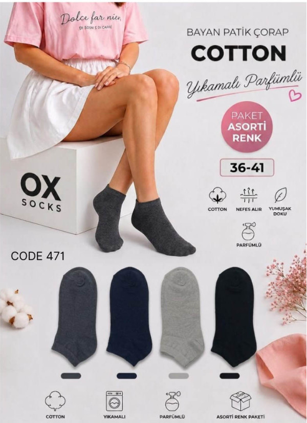 Women’s Cotton Perfumed Ankle Socks (Assorted Colors) (36–41) OX OX CotKsa 471-04 — wholesale for boutiques