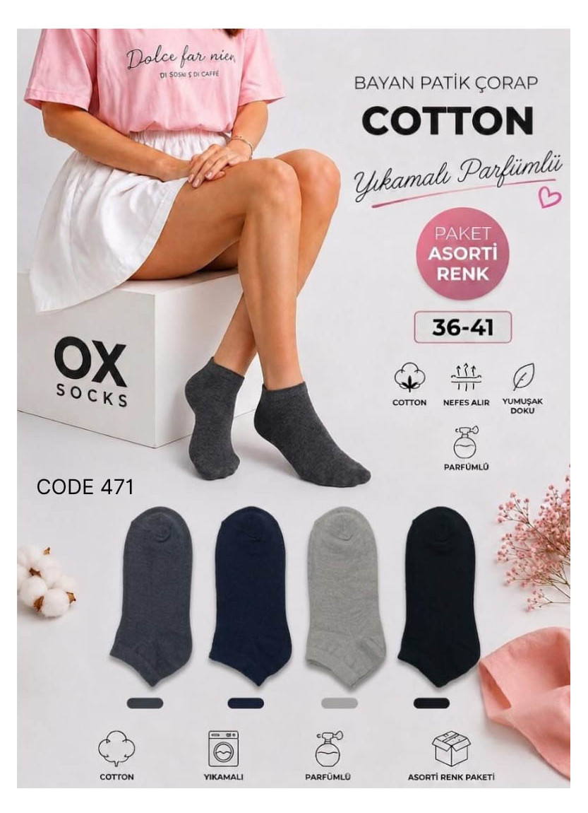 Женские Хлопковые Короткие Парфюмированные Носки (Ассорти) (36–41) OX OX CotKsa 471-04 — фабричная коллекция оптом