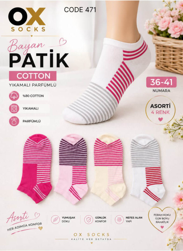 Women’s Cotton Perfumed Ankle Socks (Assorted Colors) (36–41) OX OX CotKsa 471-07 — Istanbul wholesale supplier