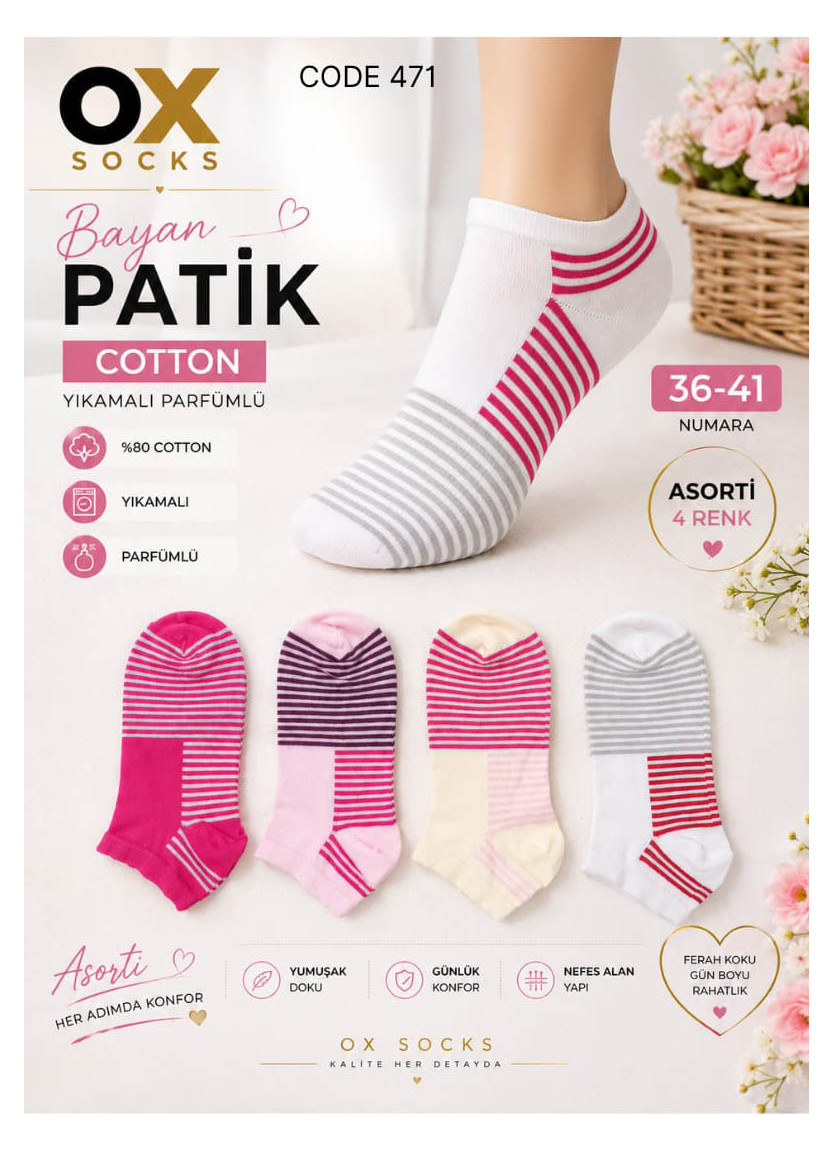 Women’s Cotton Perfumed Ankle Socks (Assorted Colors) (36–41) OX OX CotKsa 471-07 — Istanbul wholesale supplier
