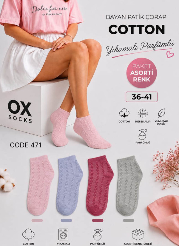 Women’s Cotton Perfumed Ankle Socks (Assorted Colors) (36–41) OX OX CotKsa 471-08 — wholesale for boutiques