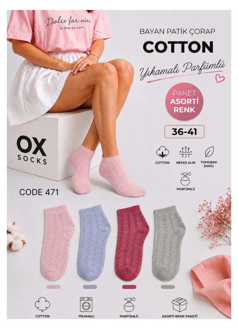 Women’s Cotton Perfumed Ankle Socks (Assorted Colors) (36–41) OX OX CotKsa 471-08 — wholesale for boutiques