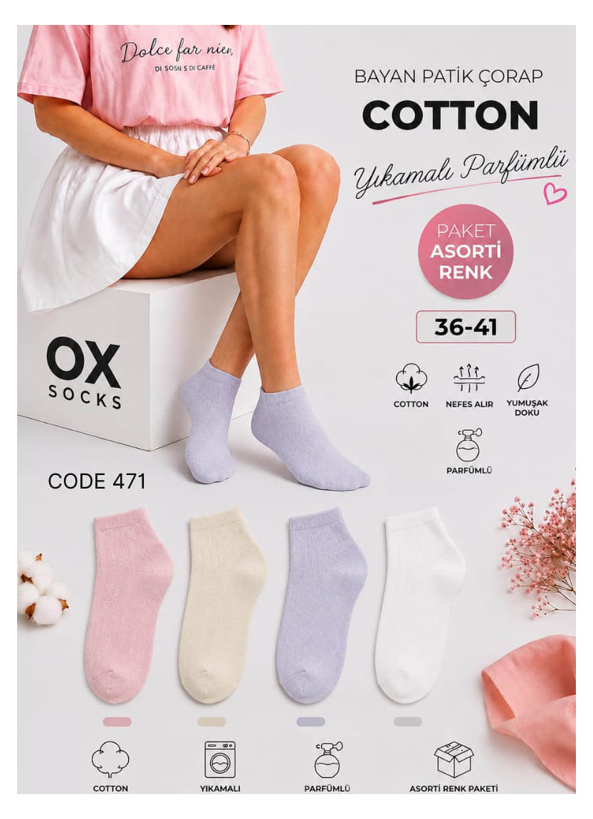 Женские Хлопковые Короткие Парфюмированные Носки (Ассорти) (36–41) OX OX CotKsa 471-10 — оптом от турецкой фабрики