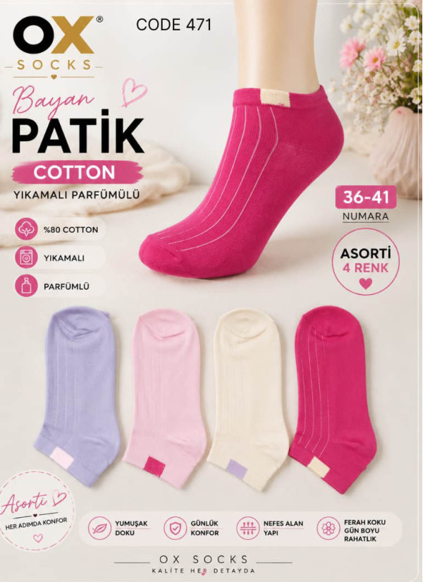 Women’s Cotton Perfumed Ankle Socks (Assorted Colors) (36–41) OX OX CotKsa 471-14 — Turkey wholesale collection