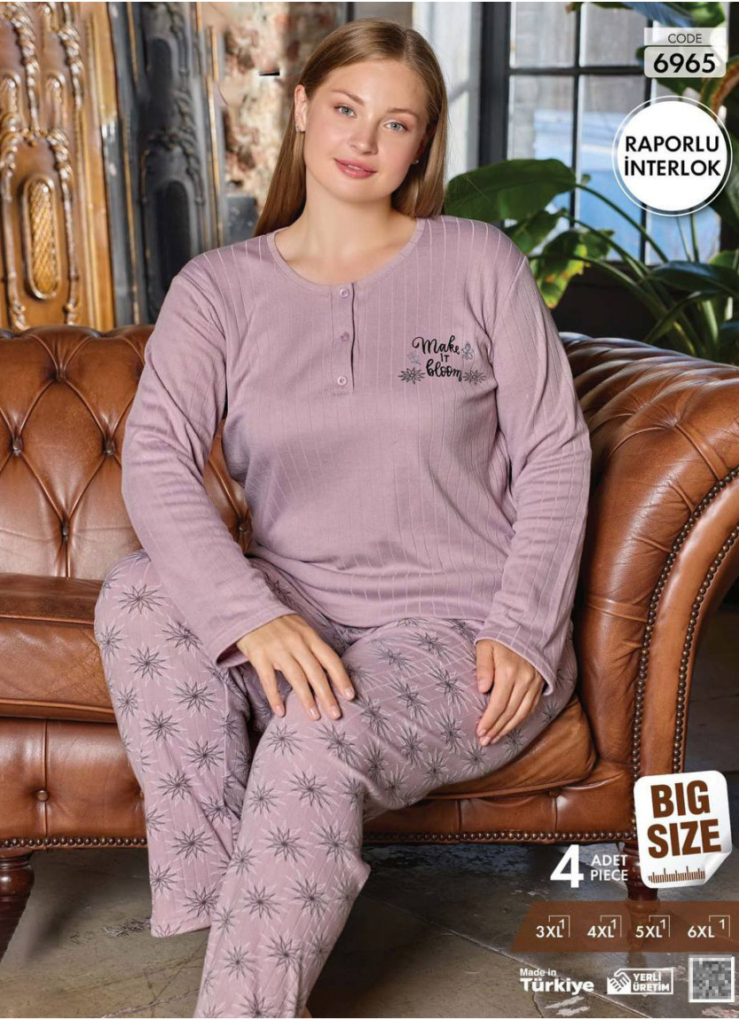 Women's Rapor Interlock Pajama Set (3XL+4XL+5XL+6XL) Raporlu Interlok Pijamo 6965 — wholesale from Turkey